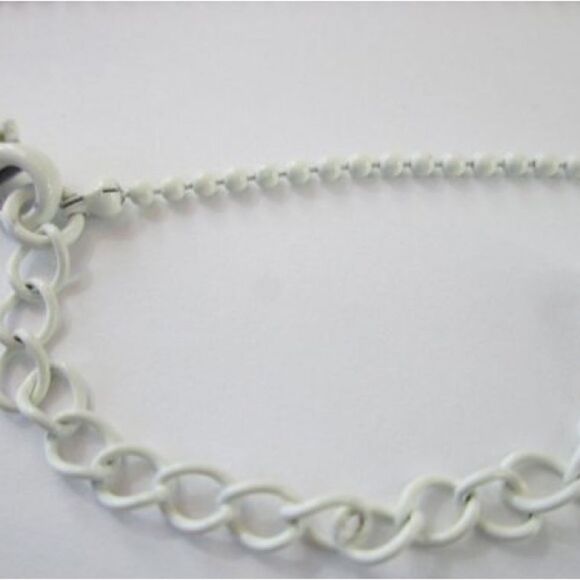 White Enameled Necklace with Bow Pendant & Iridescent AB Crystals. - Picture 4 of 7